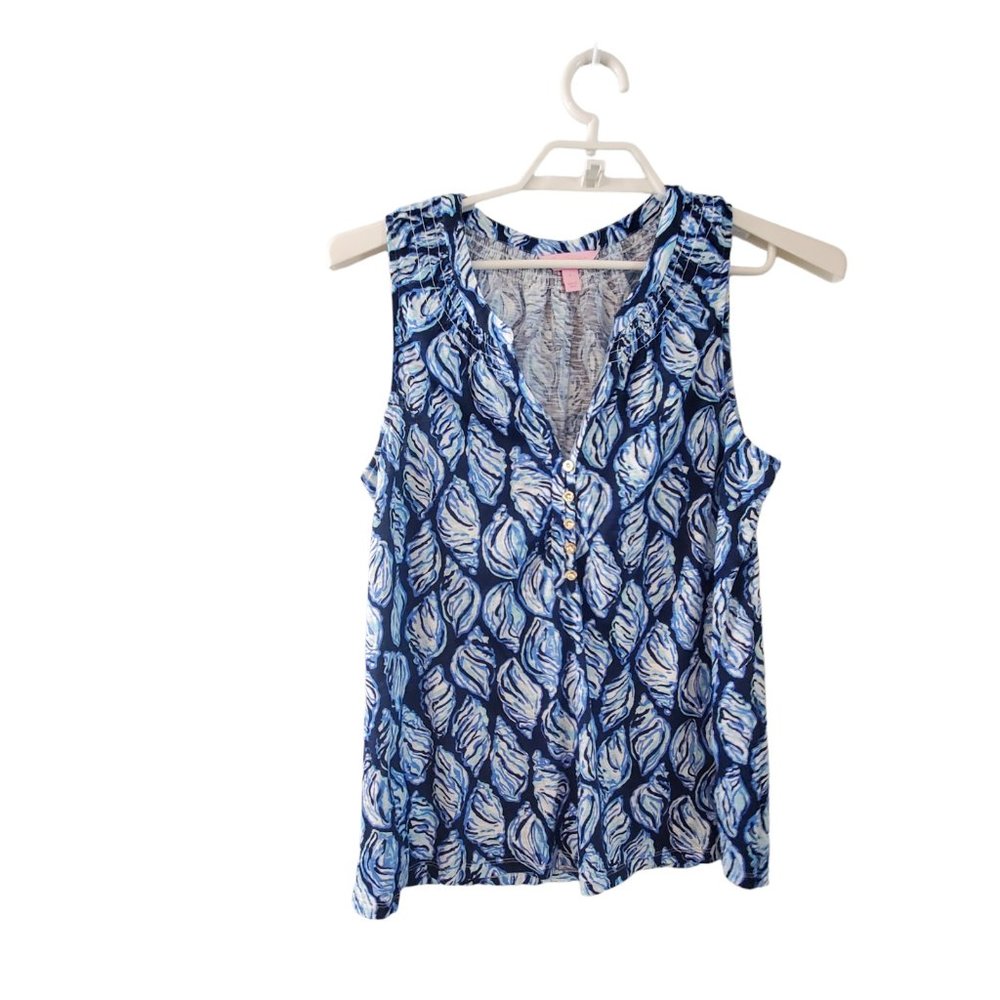 Lilly Pulitzer Essie tank top womens Large Blue sea shells knit
